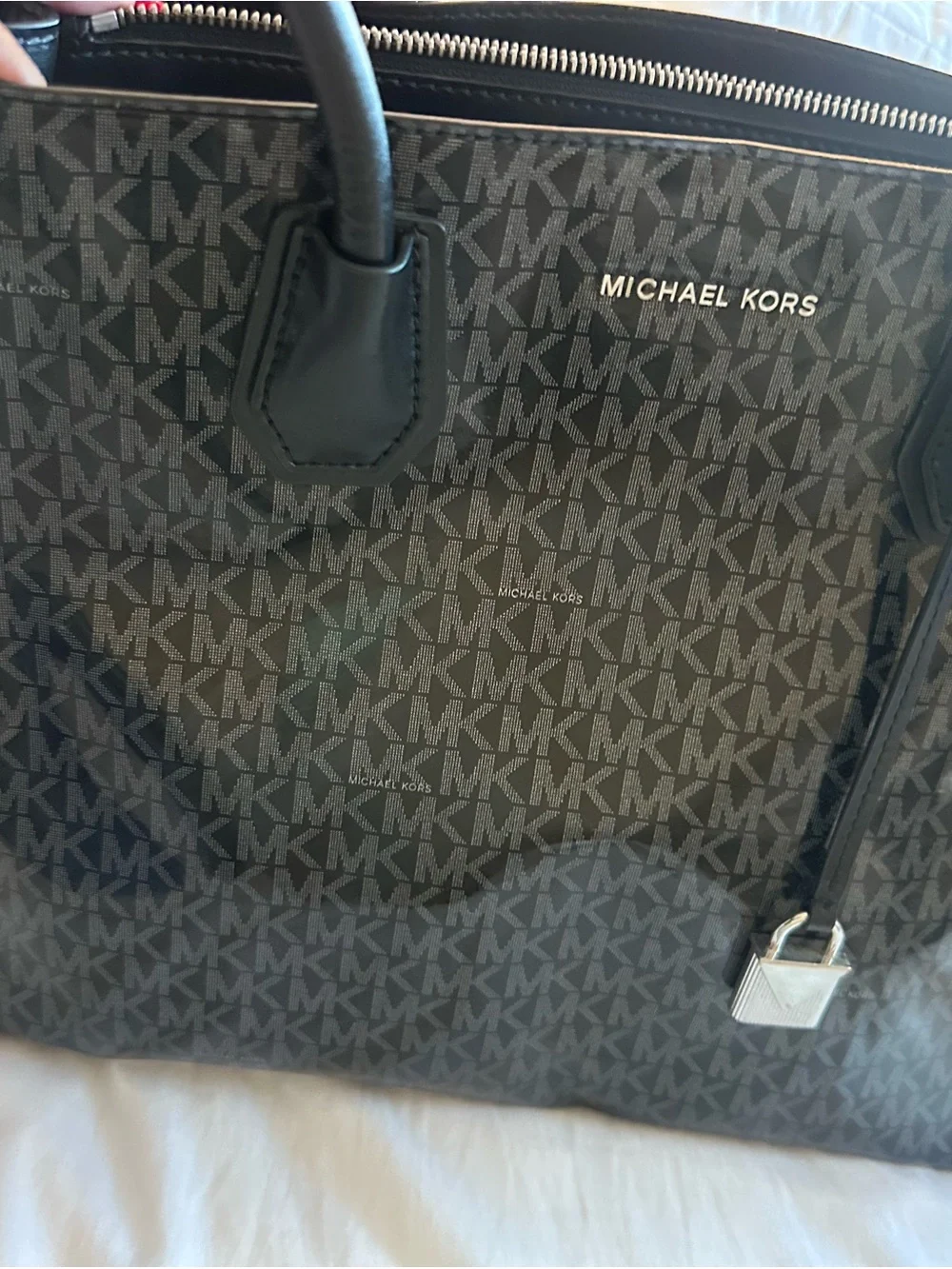 Michael Kors Men’s Black MK Monogram Tote with Silver Hardware